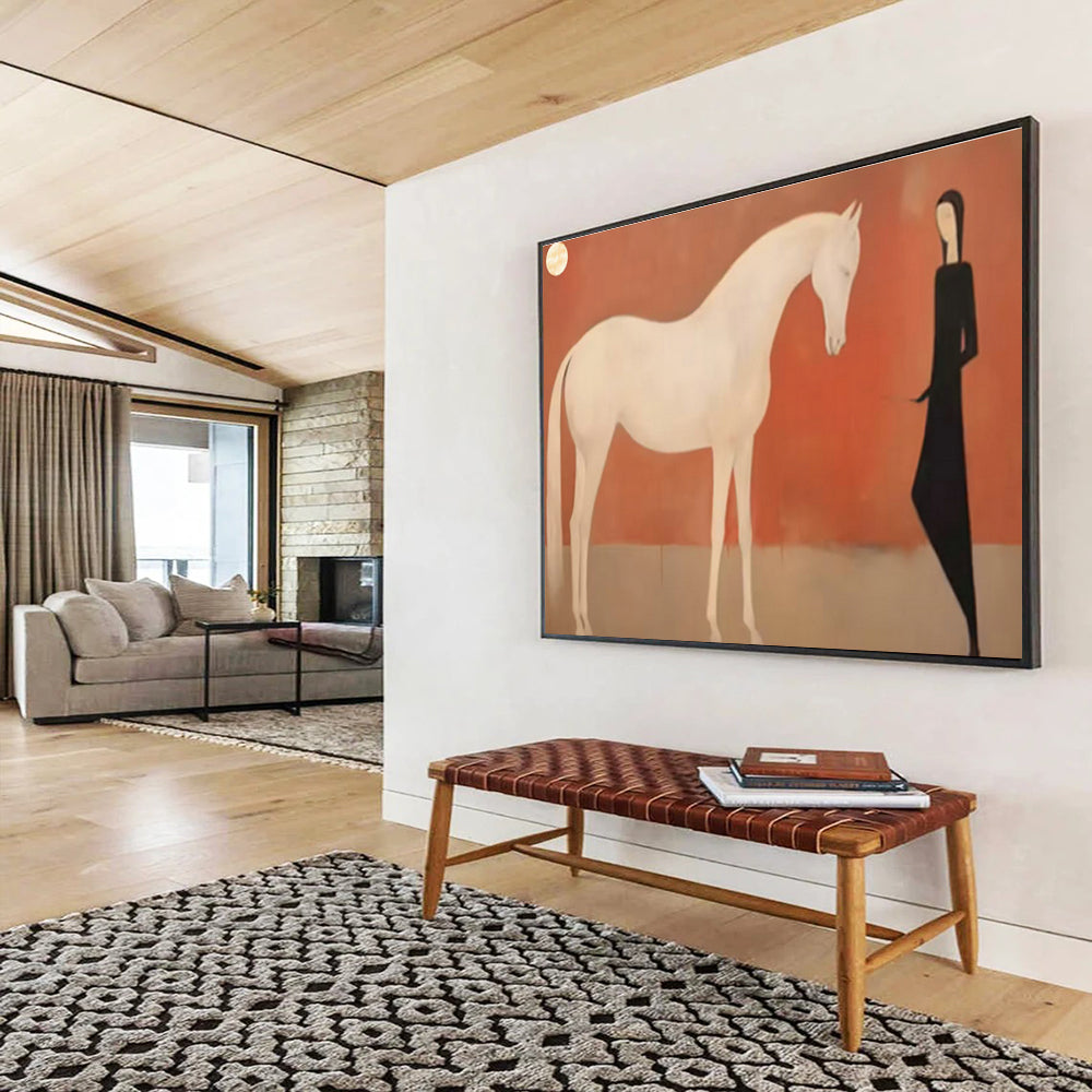 Ethereal White Horse & Figure Art for Serene Meditation Spaces DLZ3114