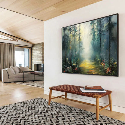 Forest Pathway Oil Painting for Rustic Lodge Common Area Decor DLZ3255