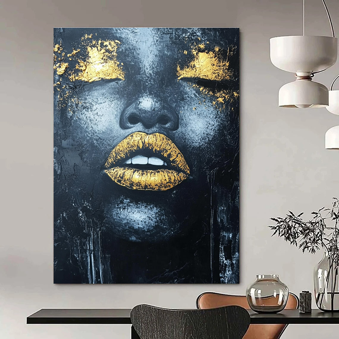 Gold - Accented Black Portrait for Luxury Bedroom & High - End Gallery STSC1276