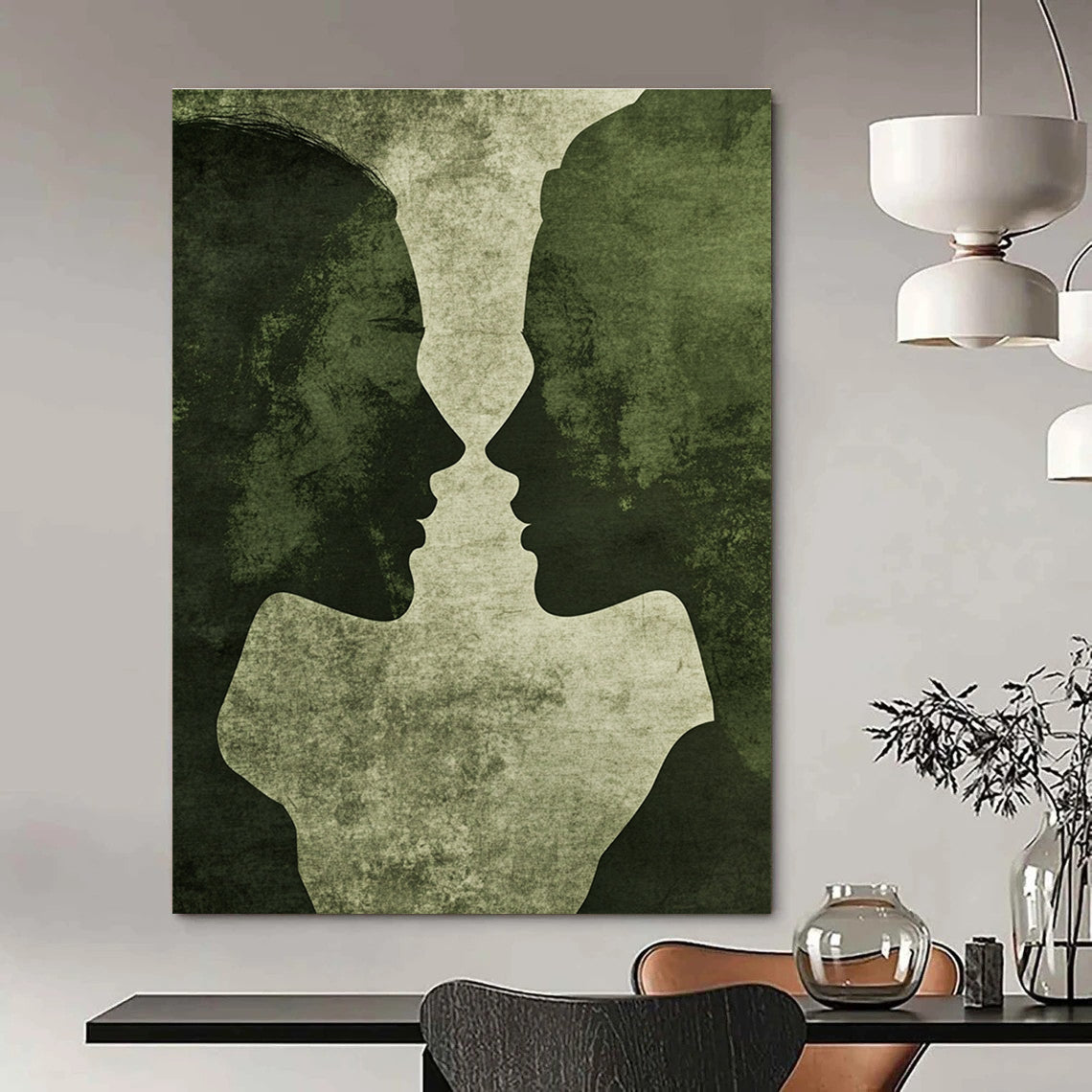Green Silhouette Kiss Art for Romantic Hideaway & Intimate Home Bedroom STSC1446