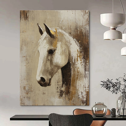 Elegant White Horse with Gold Accents Art for Equestrian Club Lounge & Sophisticated Living Room STSC143