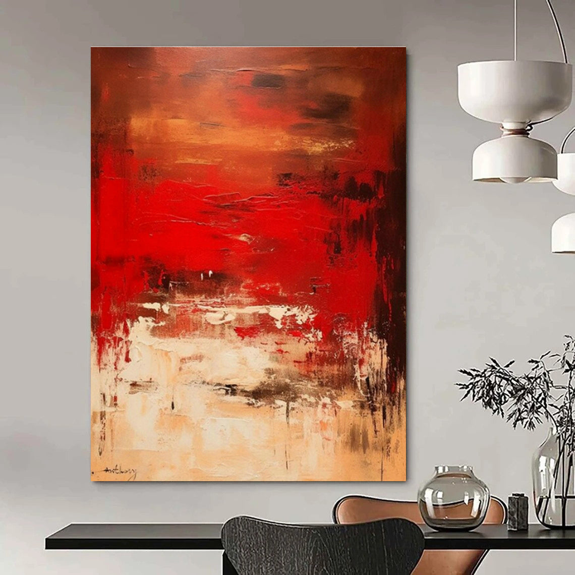 Deep Red Abstract Art for Theater Lounge & Luxury Home Bar DLZ1657