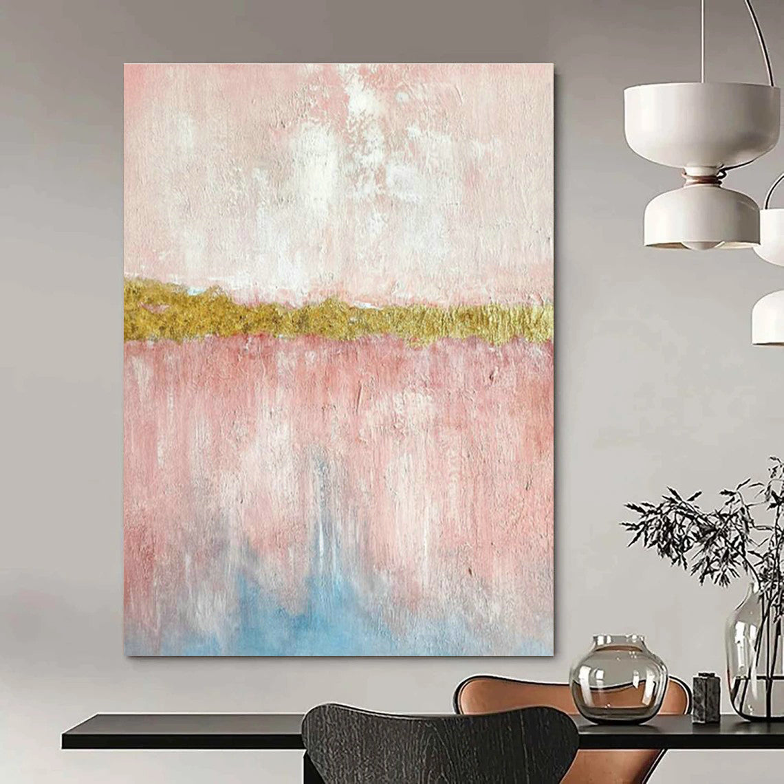 Pink - Gold - Blue Abstract Art for Bedroom & Entryway DLZ0300