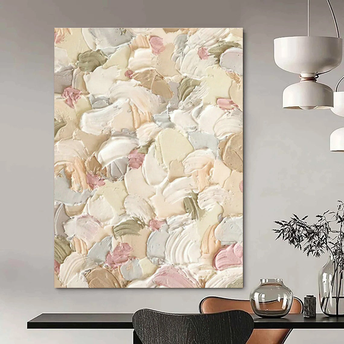 Pink - Green Floral Thick - Paint Art for Shabby - Chic Bedroom & Garden - Themed Tea Parlor DLZ0989
