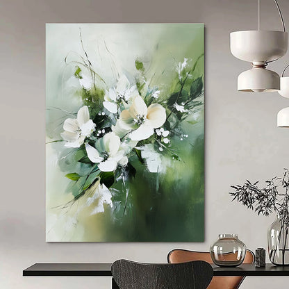 White Flowers in Green for Feminine - Inspired Bedroom & Charming Floral Café STSC365
