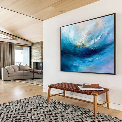 Blue Ocean Wave Abstract Art for Coastal Home Living Room Accents DLZ2665