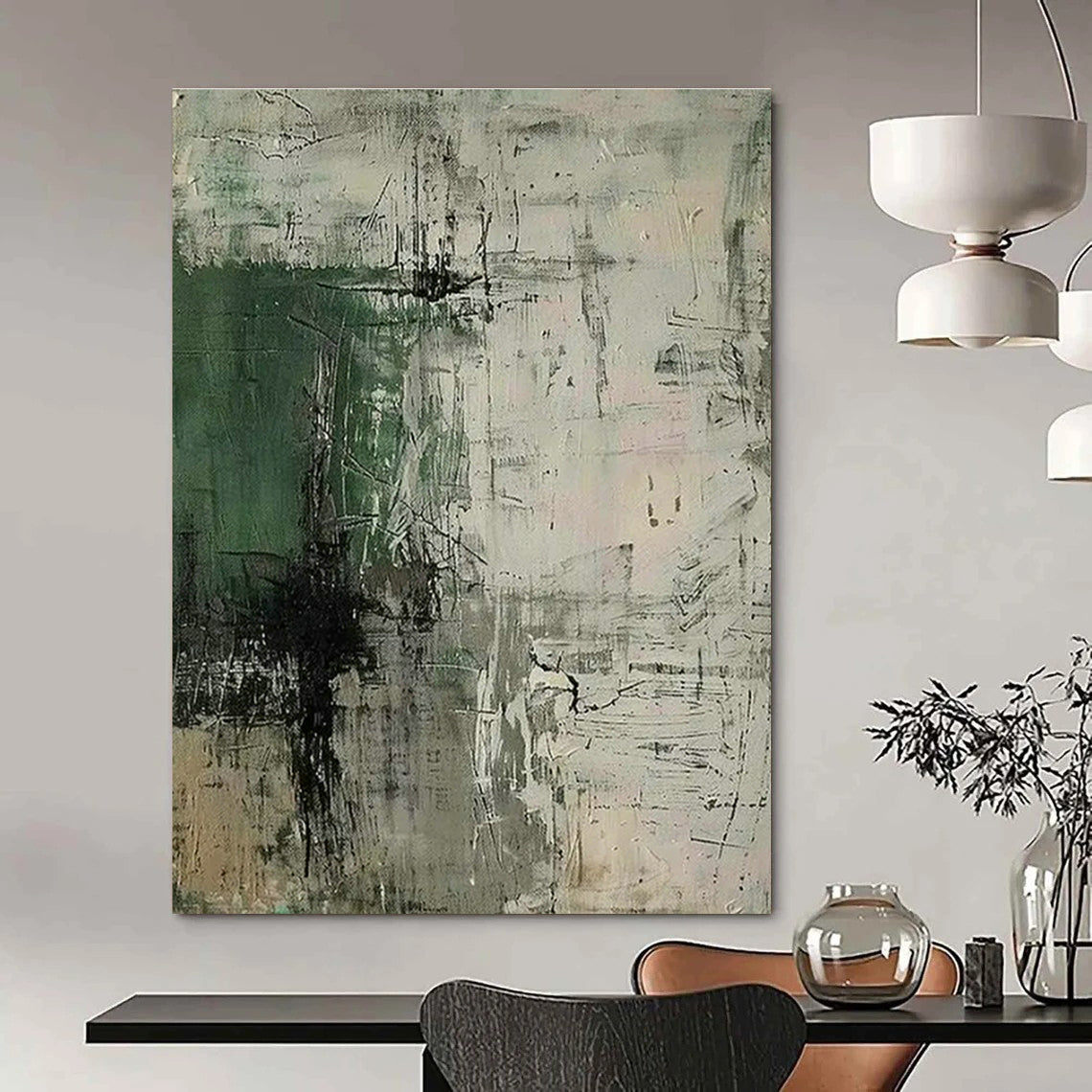 Green - Gray Textured Abstract Art for Bohemian - Style Garden Room & Community Art Hub DLZ1746