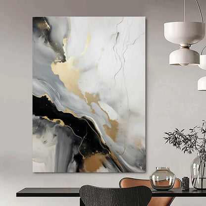 Gold - Gray Ink Abstract Art for Luxury Penthouse & High - End Boutique DLZ0728