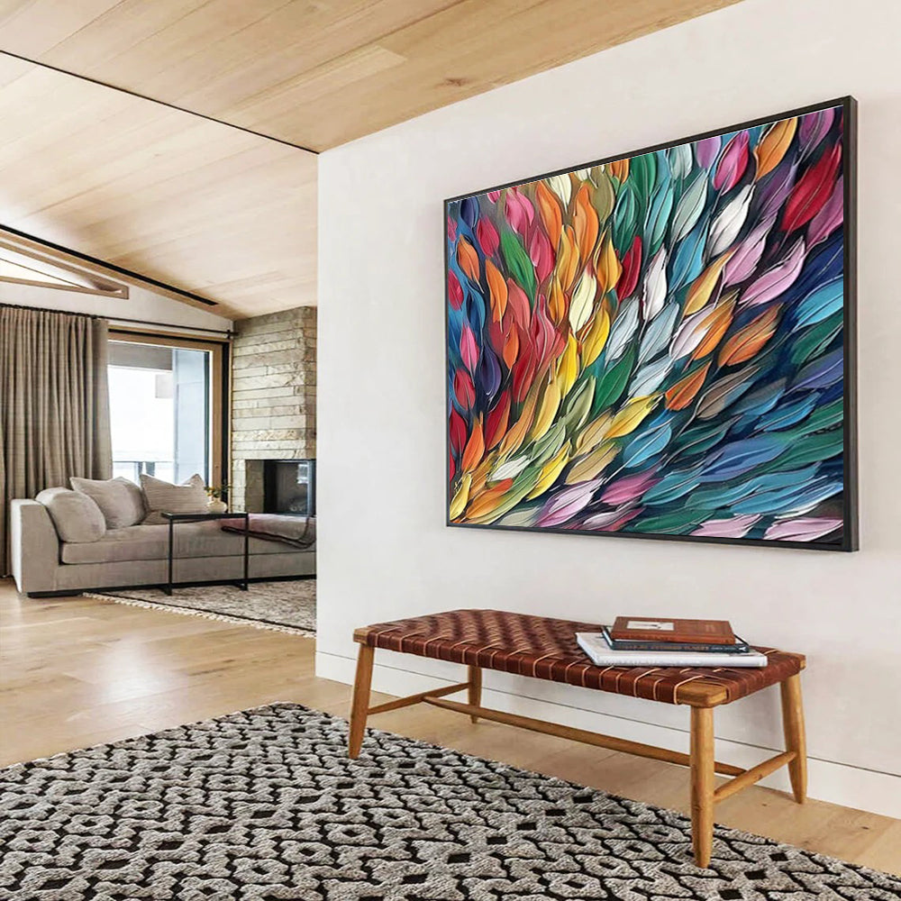 Colorful Feather - Shaped Abstract Art for Vibrant Bohemian Living Rooms DLZ3073
