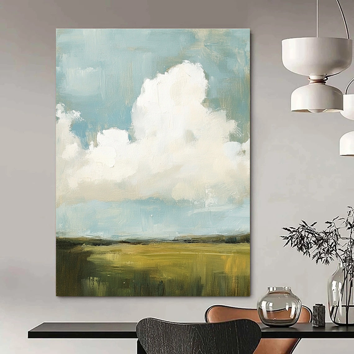 Big Clouds Over Green Field for Minimalist Bedroom & Countryside Retreat STSC873