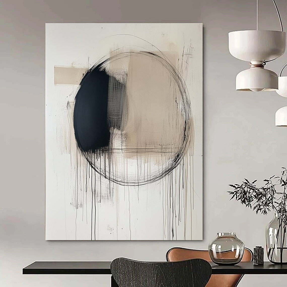 Minimalist Black Circle Drip for Contemporary Art Gallery & Calm Home Office STSC253
