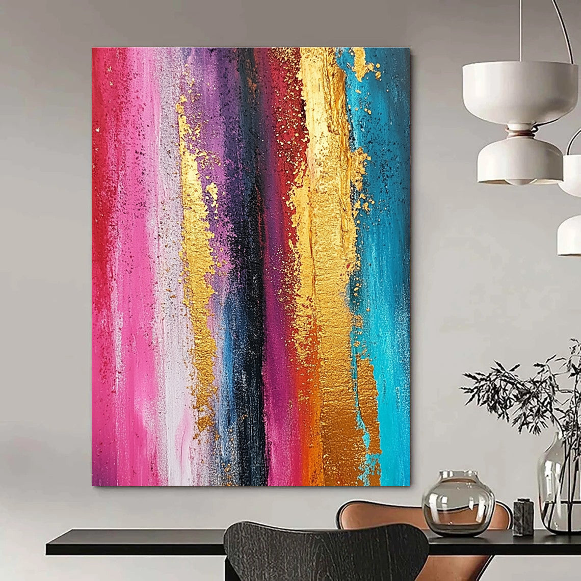 Colorful Gold - Striped Abstract Art for Boutique & Creative Studio STSC733