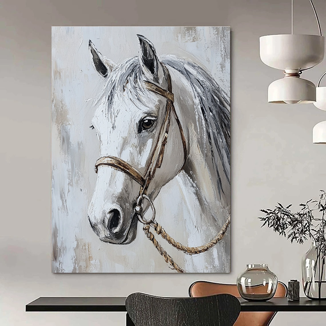 White Horse Portrait for Equestrian - Themed Home Office & Classic Art Gallery STSC959