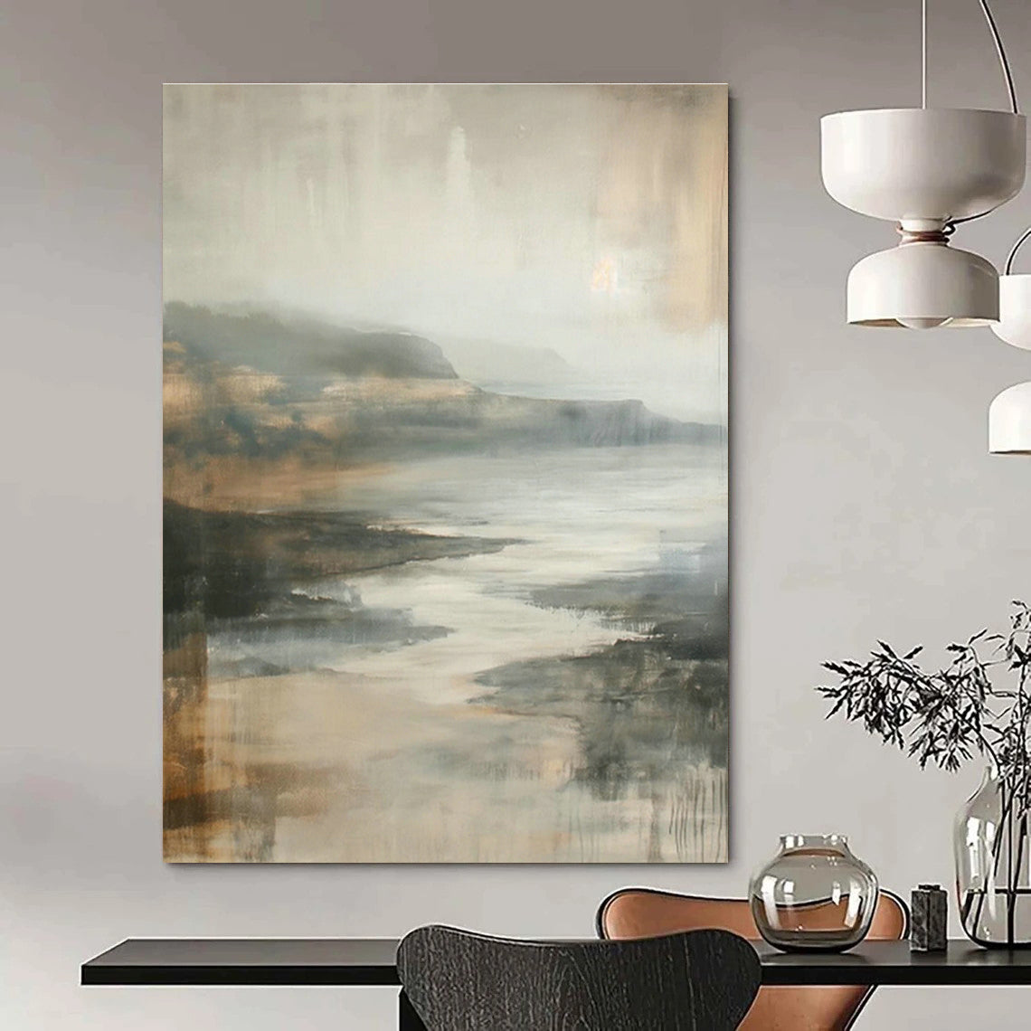 Gray - Brown Abstract Landscape Art for Industrial - Chic Loft & Nature - Lover’s Library DLZ1008