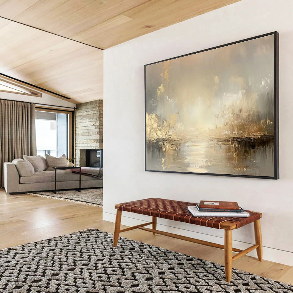 Luxe Gold - Brown River Abstract Art for Elegant Dining Room Sophistication DLZ2707