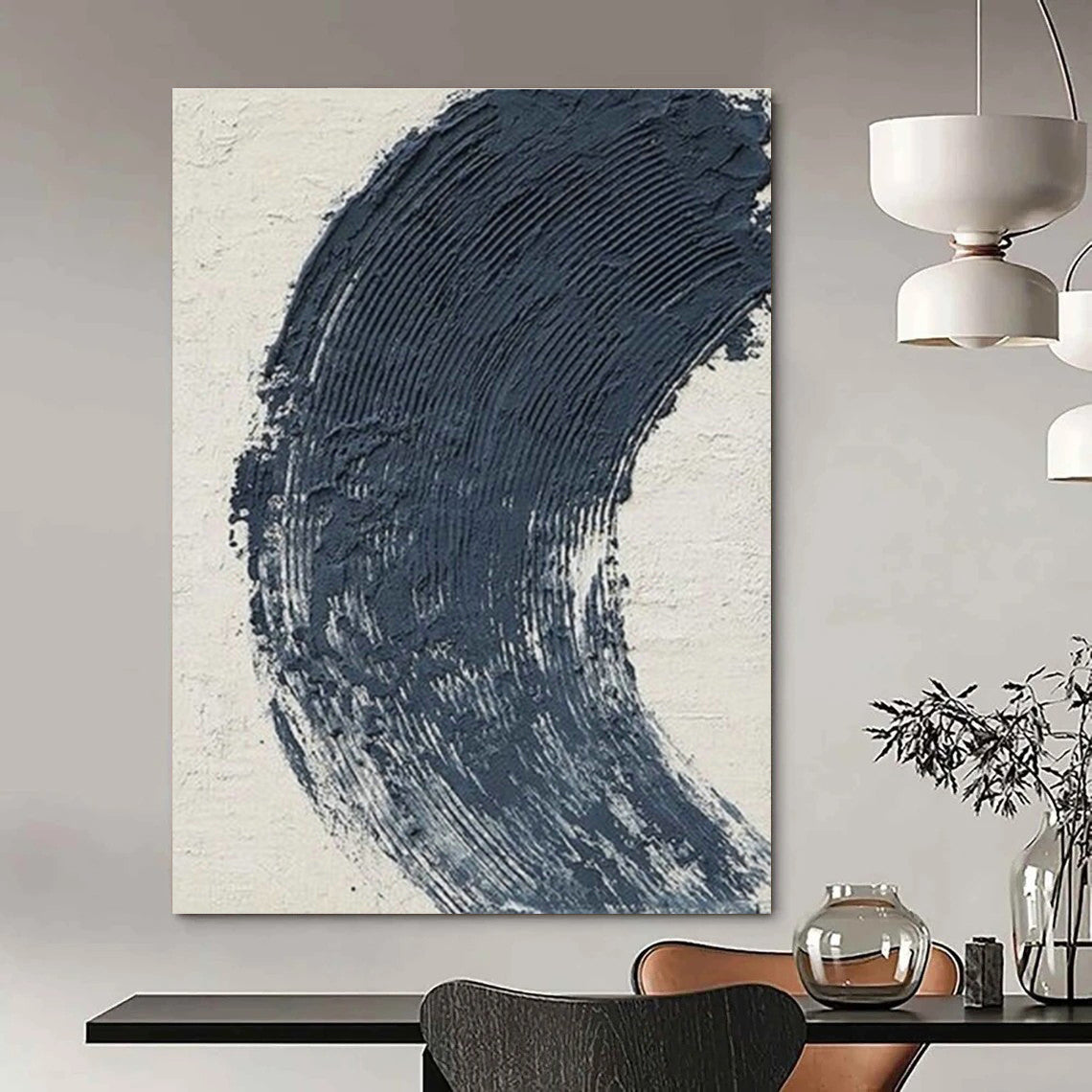 Dark Curved Stroke Art for Modern Home Library & Moody Coffeehouse DLZ1525