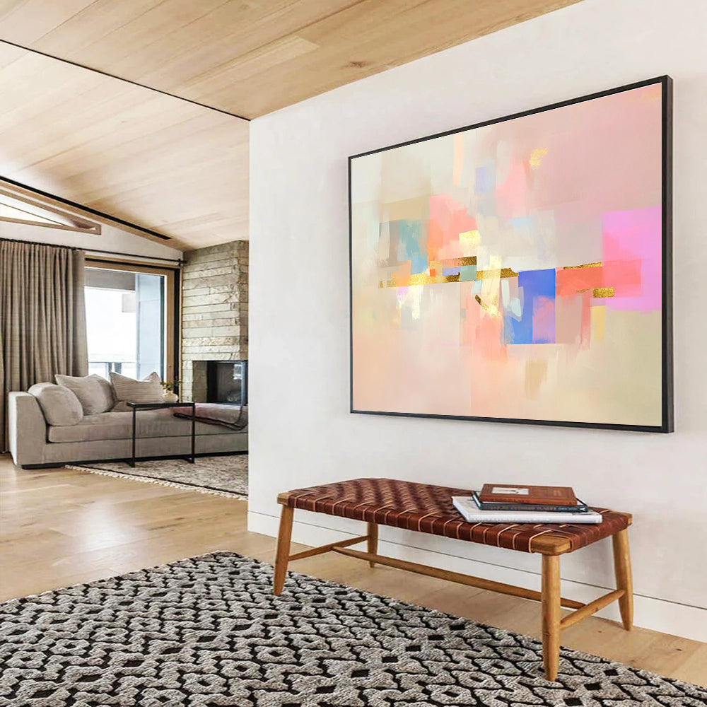 Pastel Abstract with Gold Accents Art for Luxury Bridal Suite & High - End Home Office SC043