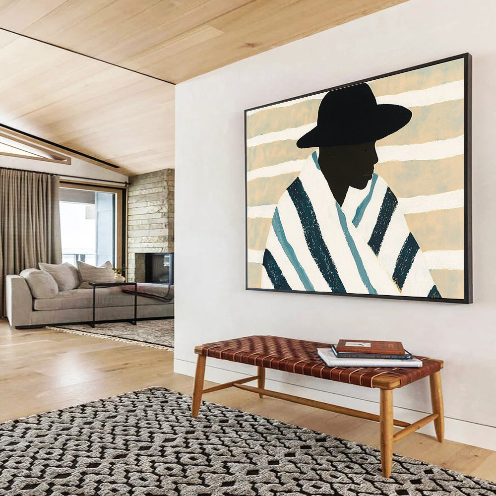 Stylized Portrait with Stripes Art for Cultural Center & Modern Home Living Room SC399