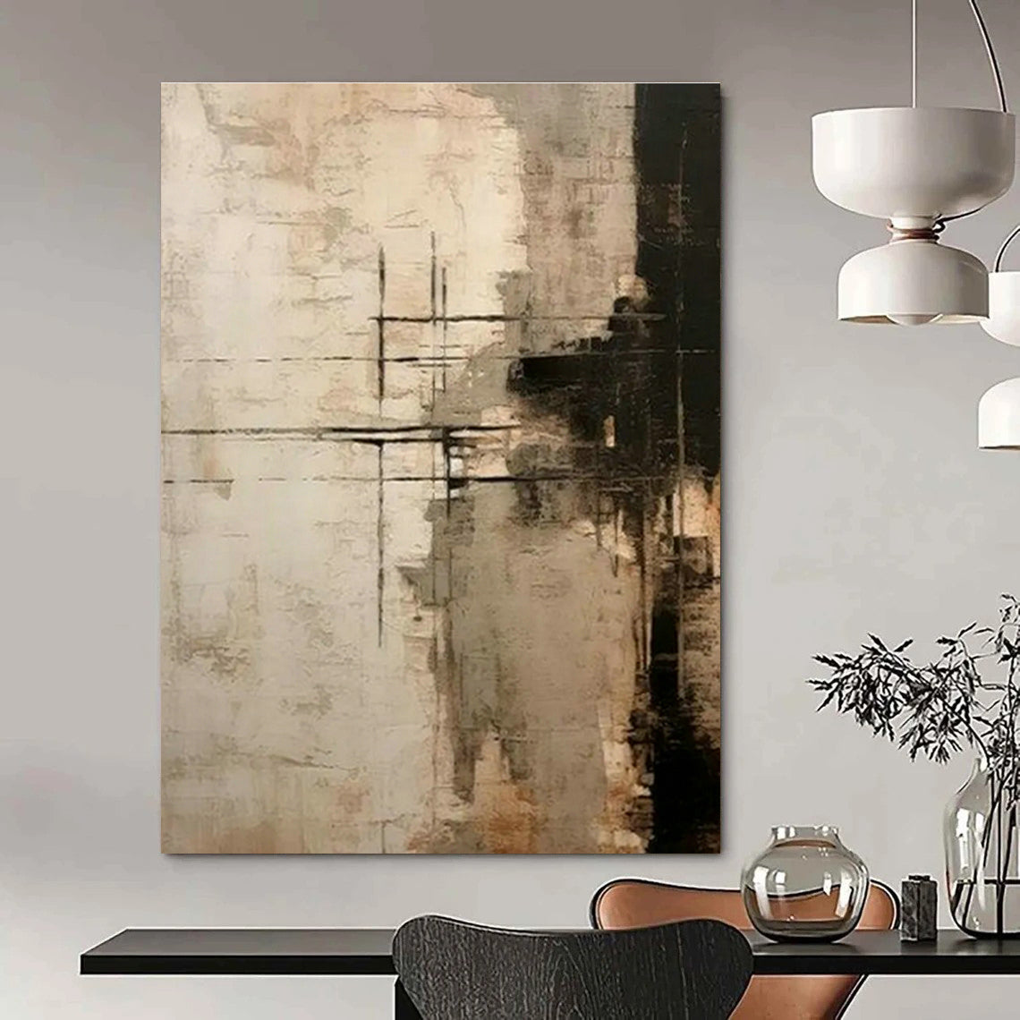 Brown - White Geometric Line Art for Office & Living Room DLZ0419