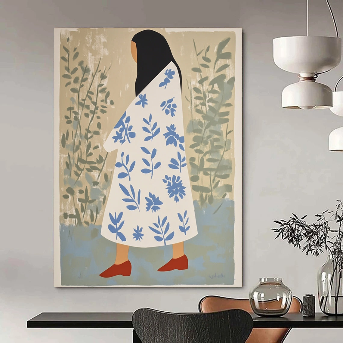 Woman in Floral Dress for Bohemian Living Room & Garden - Inspired Café STSC1260