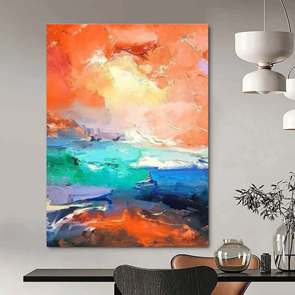 Orange - Blue Clash Abstract Art for Modern Beachfront Villa & Creative Surf Shop DLZ0922