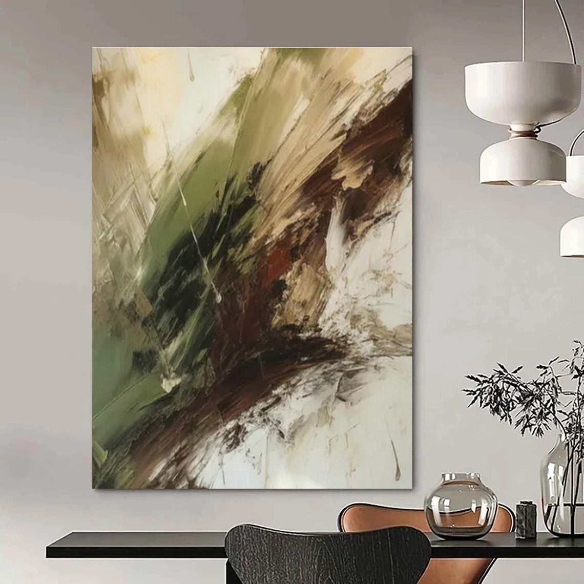 Green - Brown Abstract Art for Rustic Home Cabin & Eco - Friendly Art Space DLZ1708