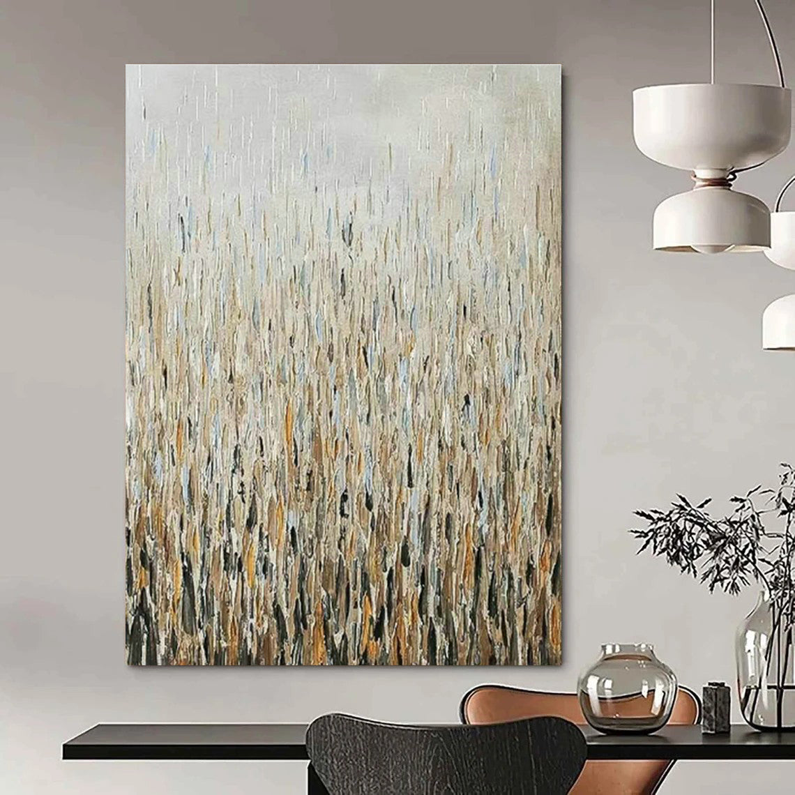 Gold - Blue Rain - like Abstract Art for Living Room & Dining Room DLZ0307