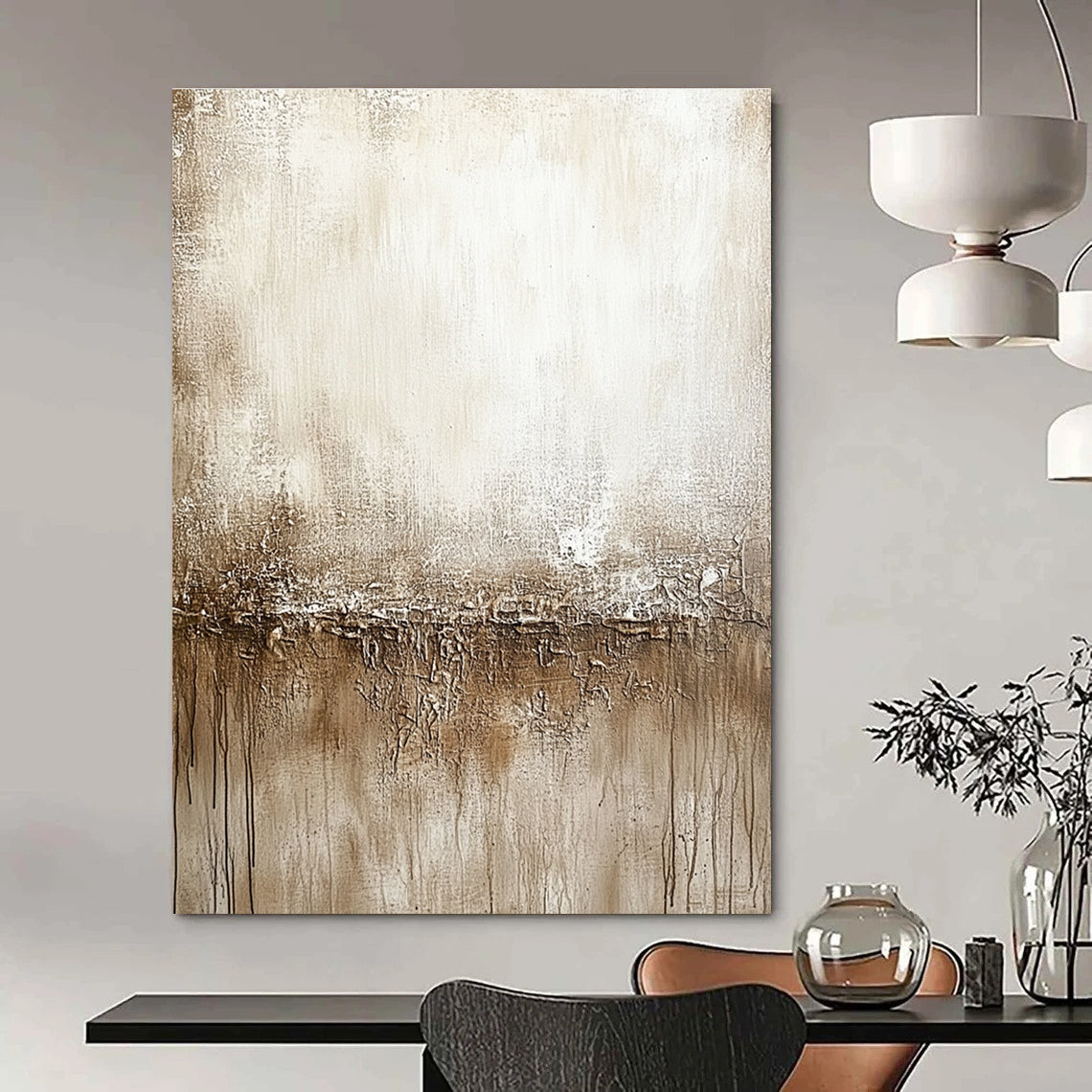 Beige - Brown Textured Divide Art for Rustic - Style Home Office & Art Gallery Tea Area STSC137