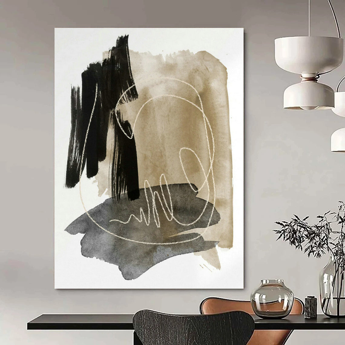 Brown - Grey Line Abstract Art for Living Room & Study DLZ0518