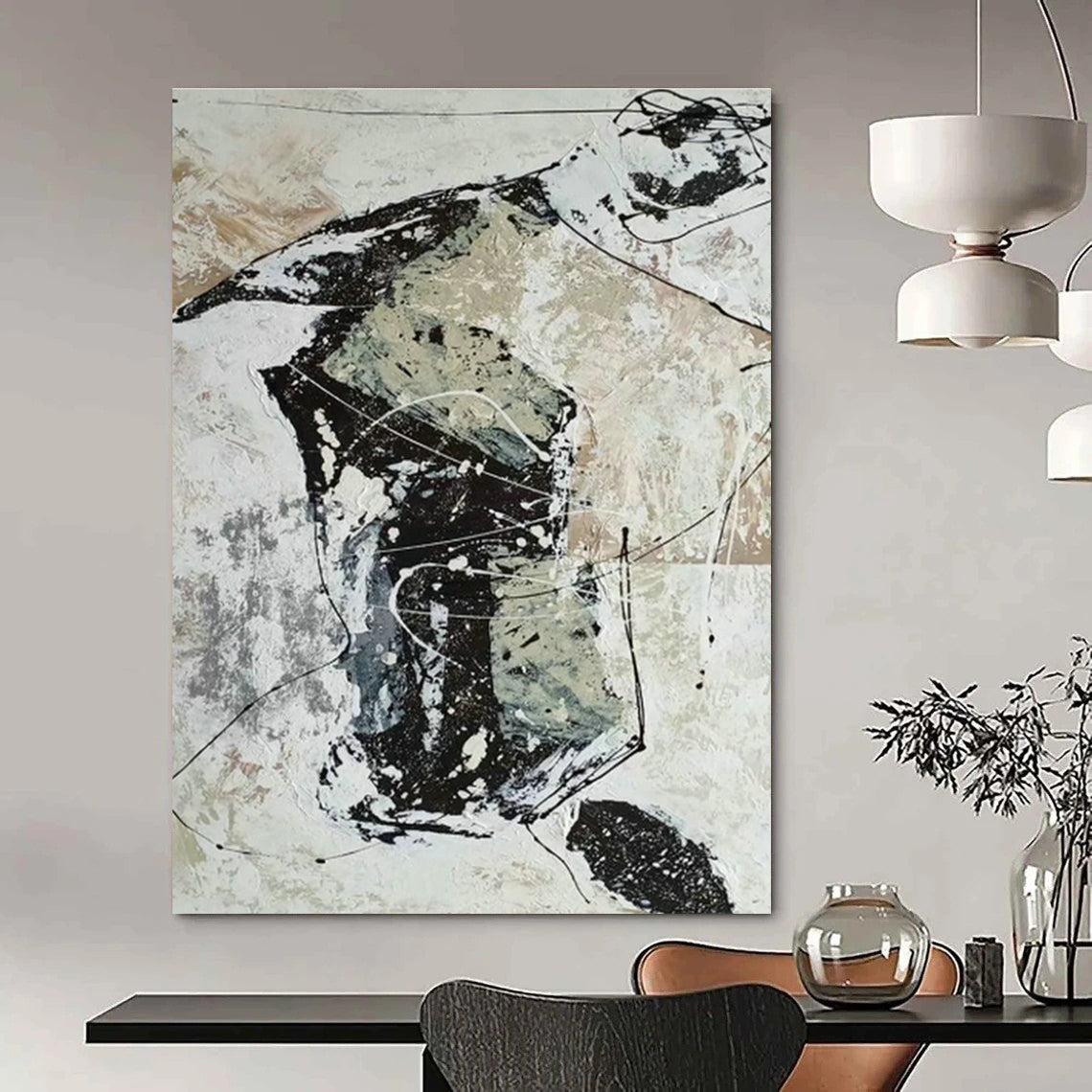 Black - White Line Abstract Art for Living Room & Modern Office DLZ0559