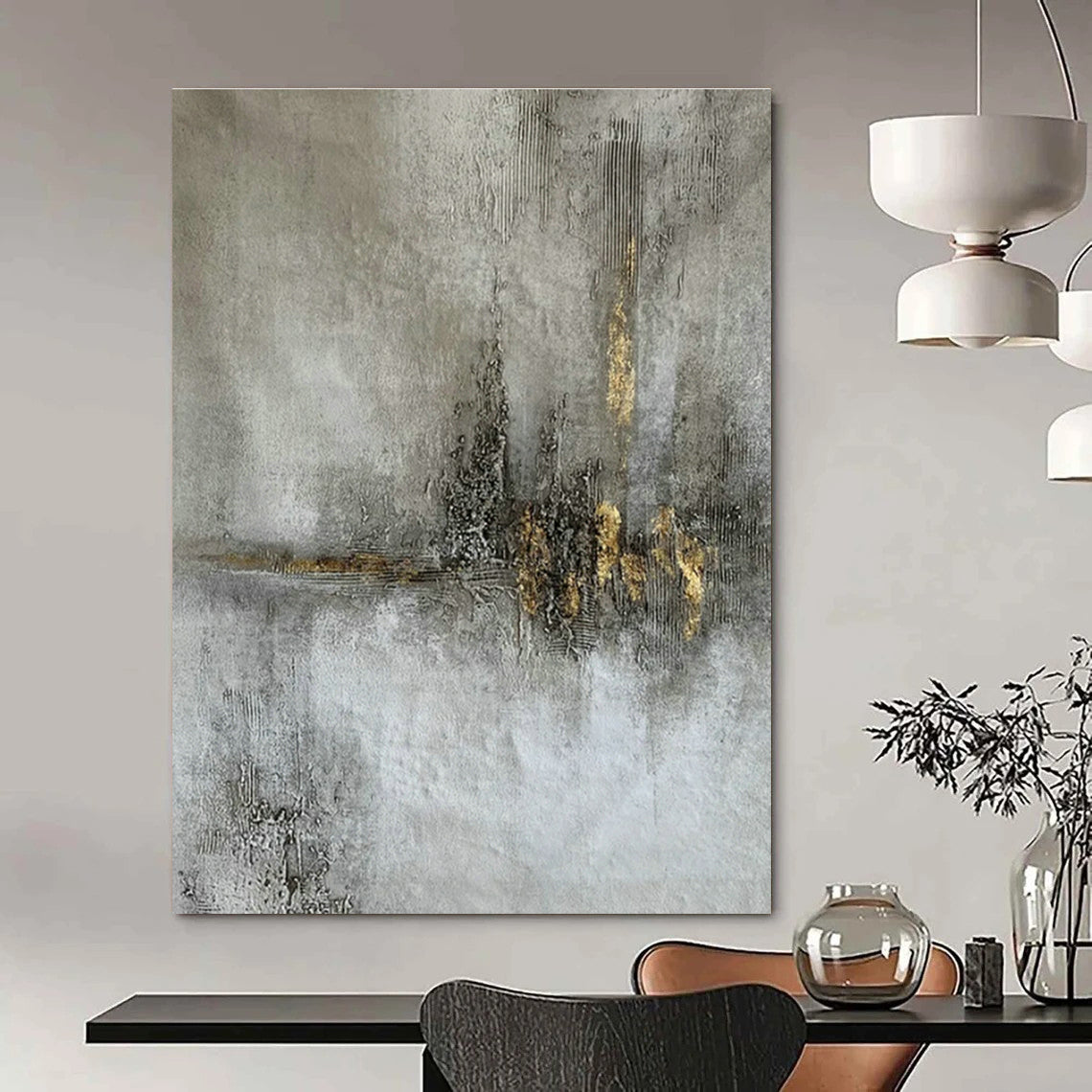 Gold - Gray Textured Abstract Art for Luxury Hotel Lobby & High - End Art Gallery DLZ1790