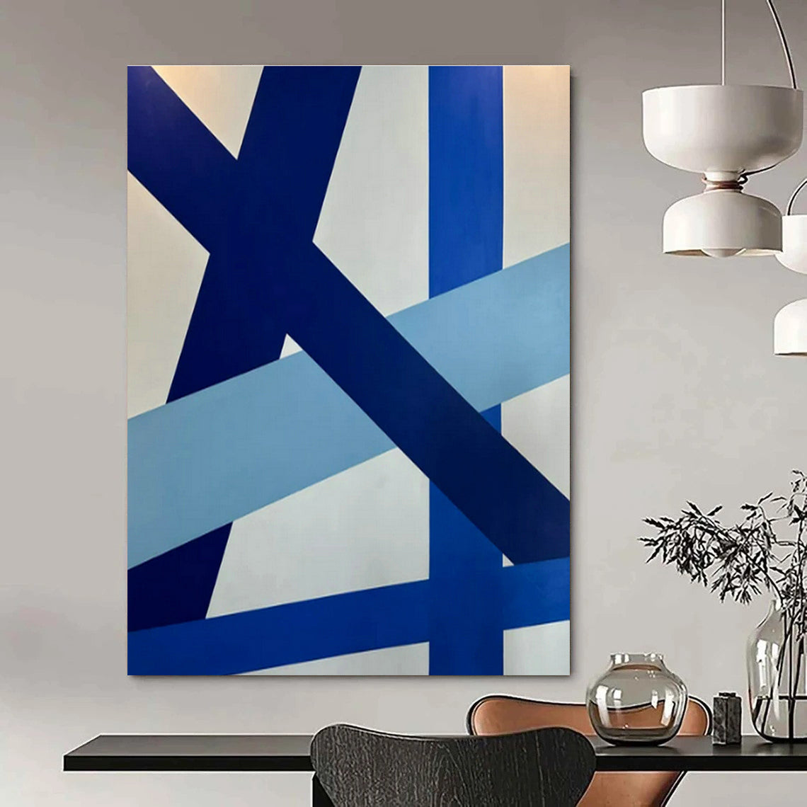 Blue - White Geometric Abstract Art for Modern Office & Contemporary Art Gallery DLZ1892