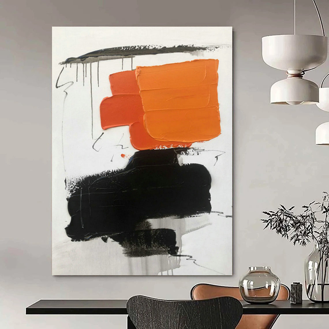 Orange - Black Abstract Art for Modern Art Museum & Edgy Fashion Boutique DLZ0799