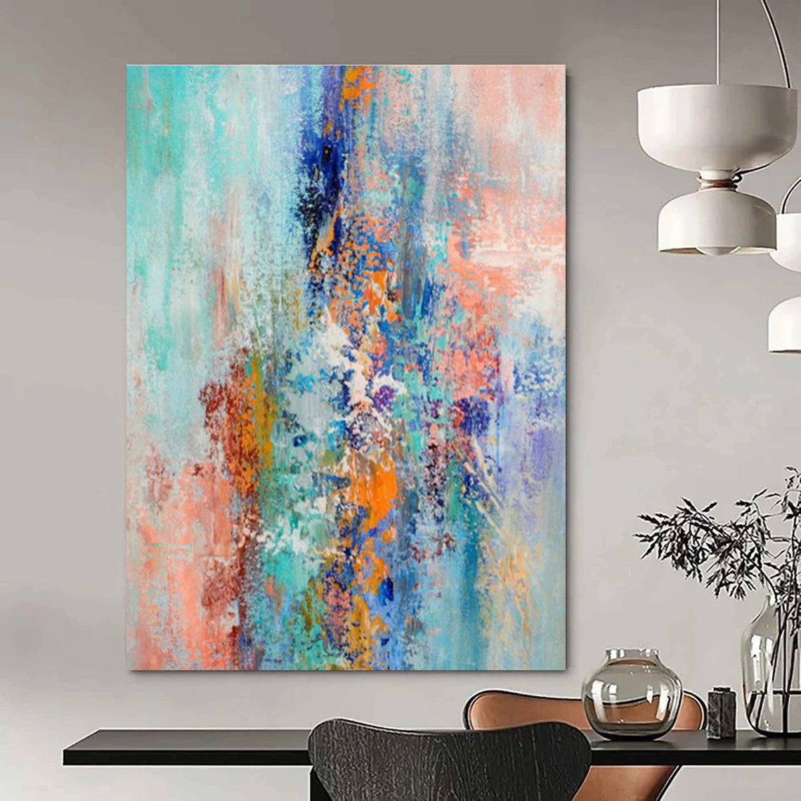 Blue - Orange Abstract Art for Modern Beach House Bedroom Walls DLZ0012