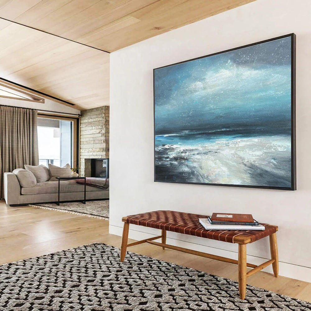 Blue - Tone Starry Sea Oil Painting for Coastal - Inspired Bedrooms DLZ2495
