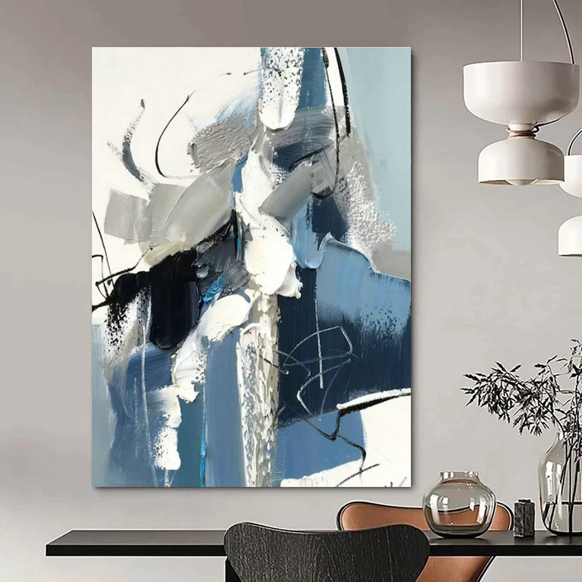 Blue - Gray Abstract Art for Art Gallery Corridor & Industrial Loft DLZ1651