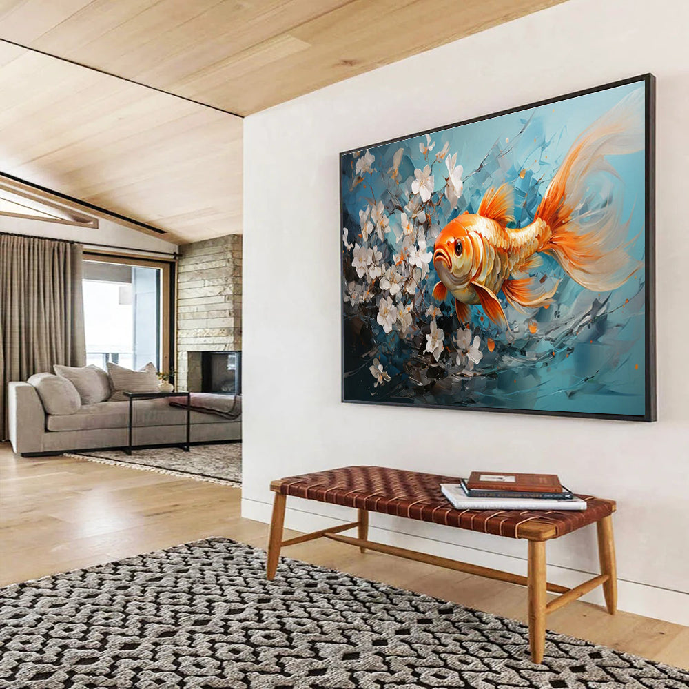 Goldfish & White Flowers Art for Asian - Inspired Tea House Interiors DLZ3148
