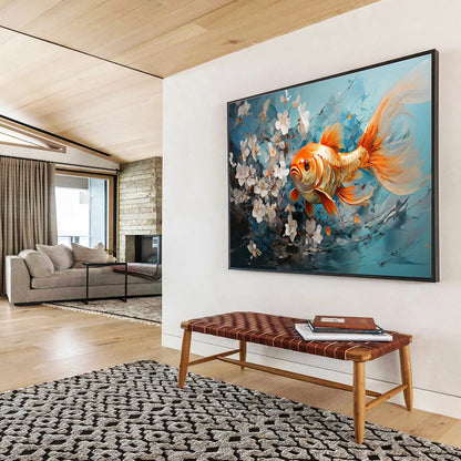 Goldfish & White Flowers Art for Asian - Inspired Tea House Interiors DLZ3148