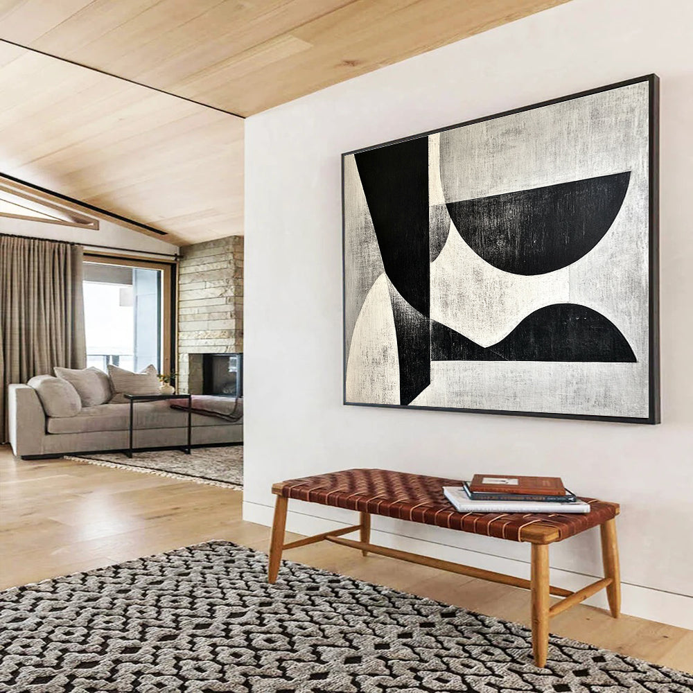 Black and White Geometric Shapes Art for Modern Art Museum & Minimalist Dining Room SC506