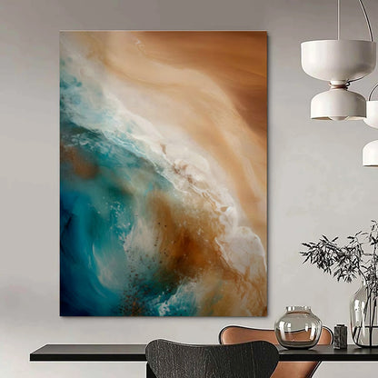 Blue - Brown Ocean Waves Abstract Art for Beachfront Villa & Coastal Café DLZ1645