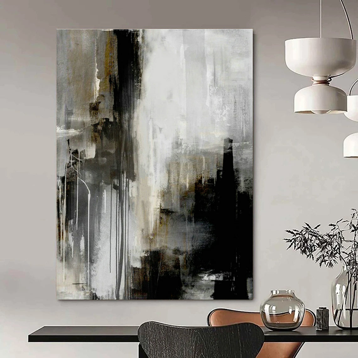 Gray - Black Abstract Drip Art for Industrial Loft & Contemporary Studio DLZ2064