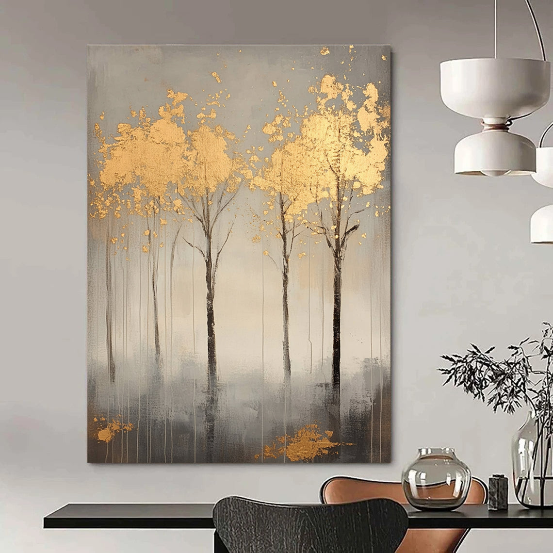 Golden Trees on Grey for Elegant Dining Room & Art - Loving Office STSC1174