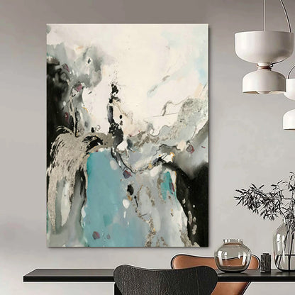 Silver - Blue Ink Abstract Art for Living Room & Home Office DLZ0555