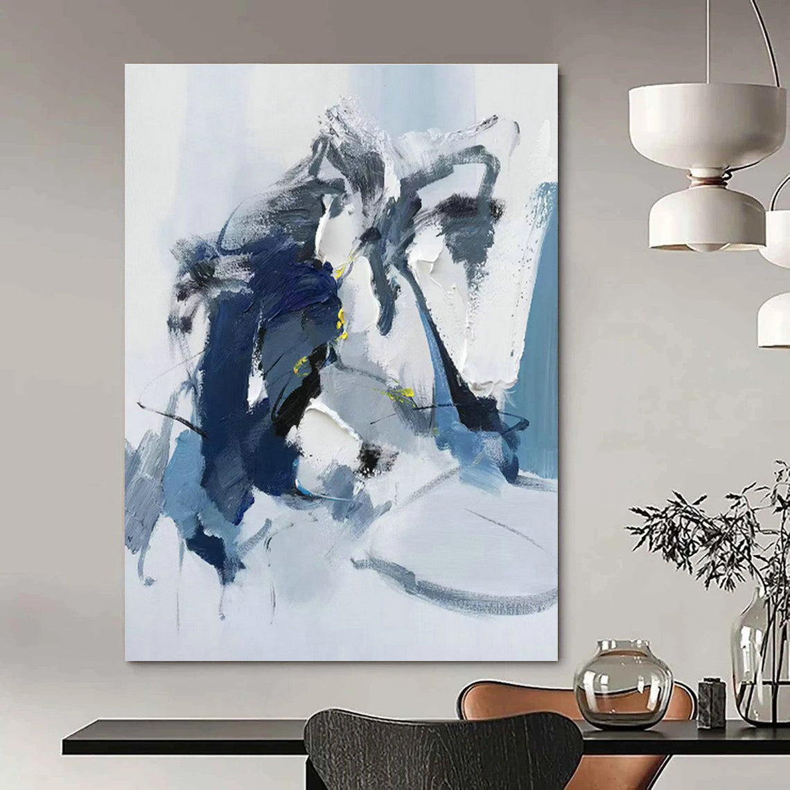 Blue - Gray Abstract Art with Yellow Accents for Modern Office & Art Gallery DLZ0790