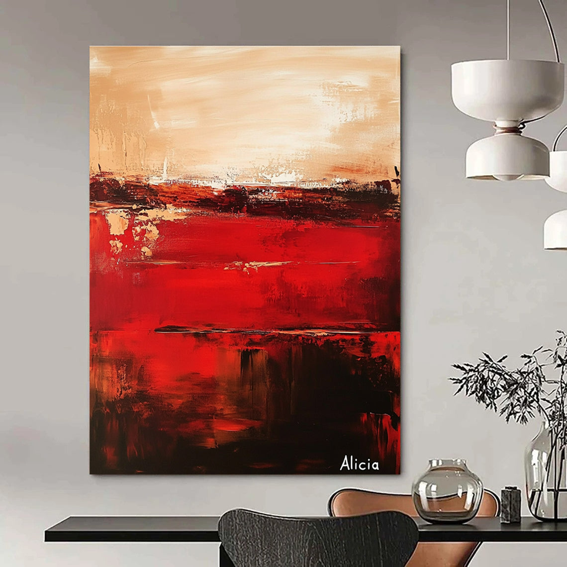 Red - Brown Abstract Art for Dining Room & Fireplace Area STSC690