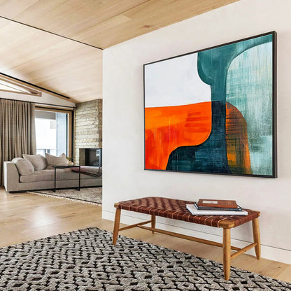 Orange - Blue Geometric Abstract Art for Modern Café Wall Decor DLZ2649