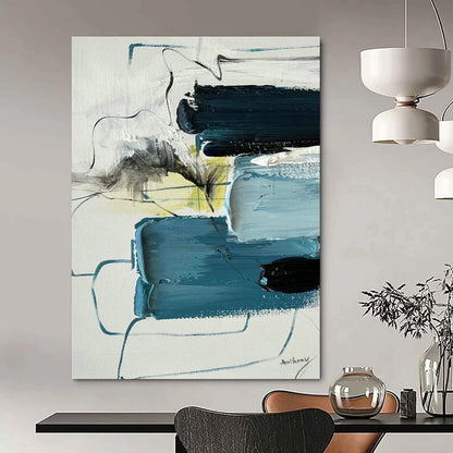 Blue - Gray Line Abstract Art for Urban - style Library & Modern Apartment Living Room DLZ0789