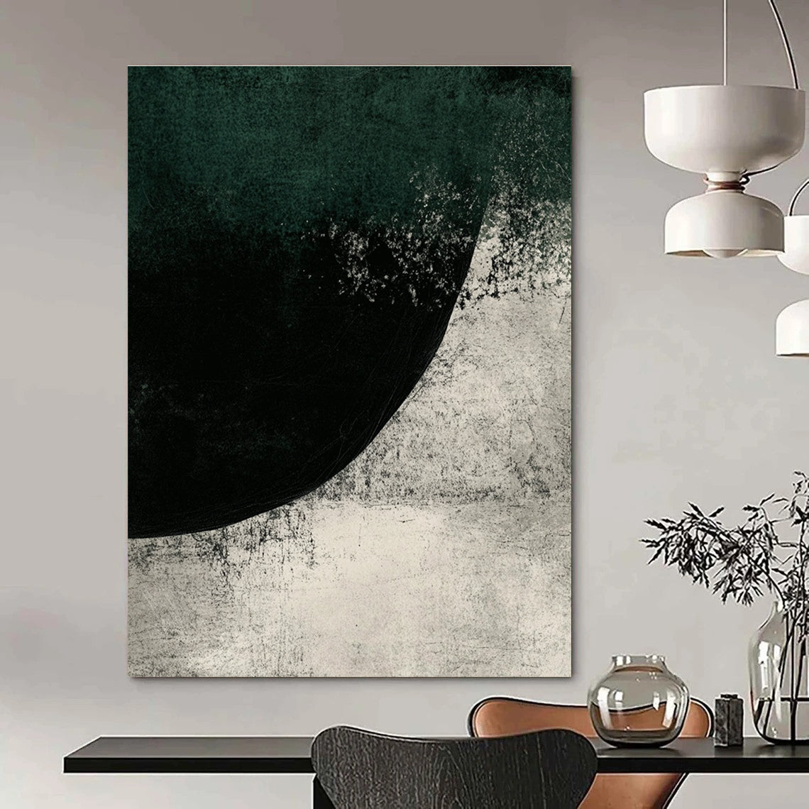 Dark Green and Black Abstract for Modern Art Studio & Dramatic Entryway STSC524