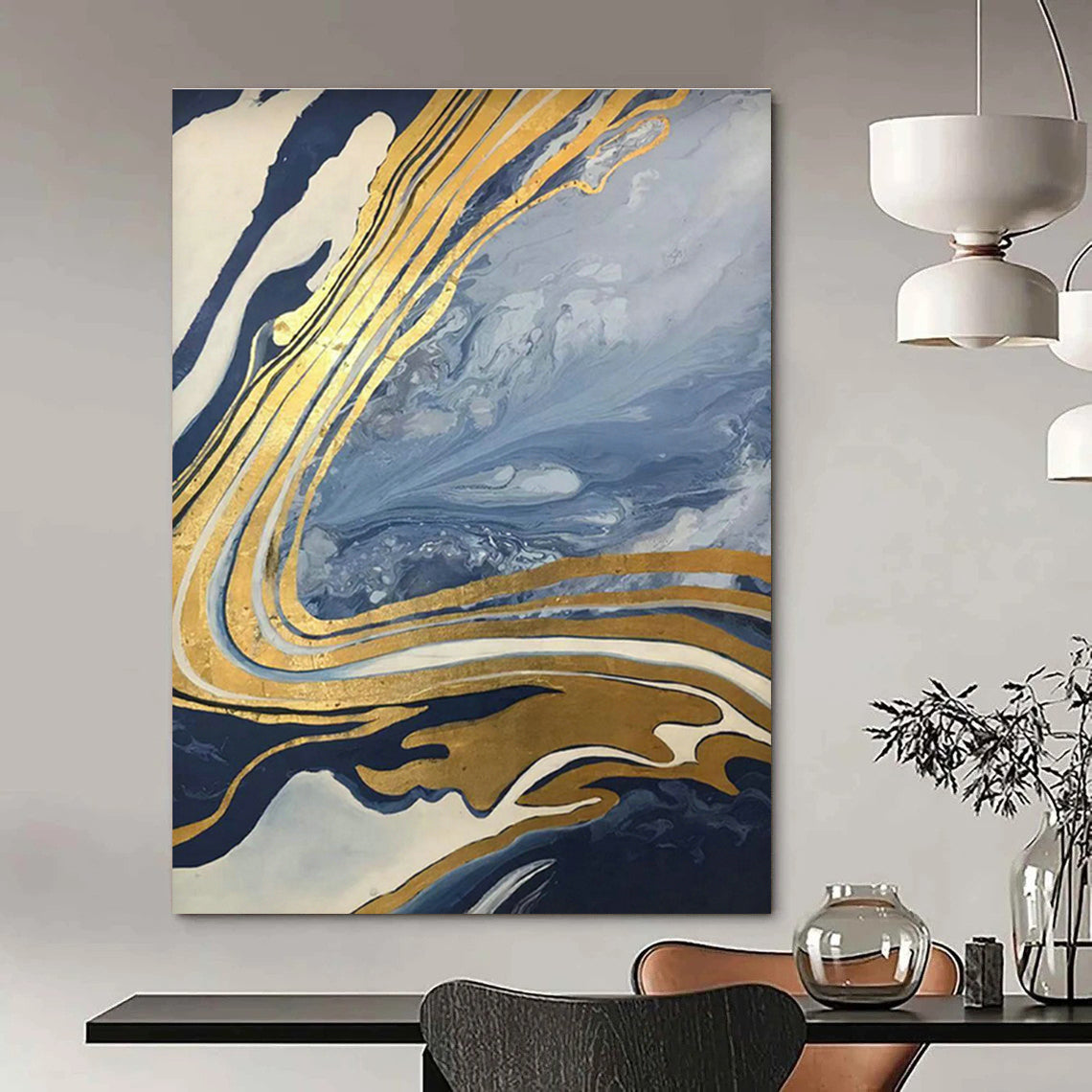 Blue - Gold Marble Abstract for Luxury Yacht Interior & High - End City Penthouse DLZ0877