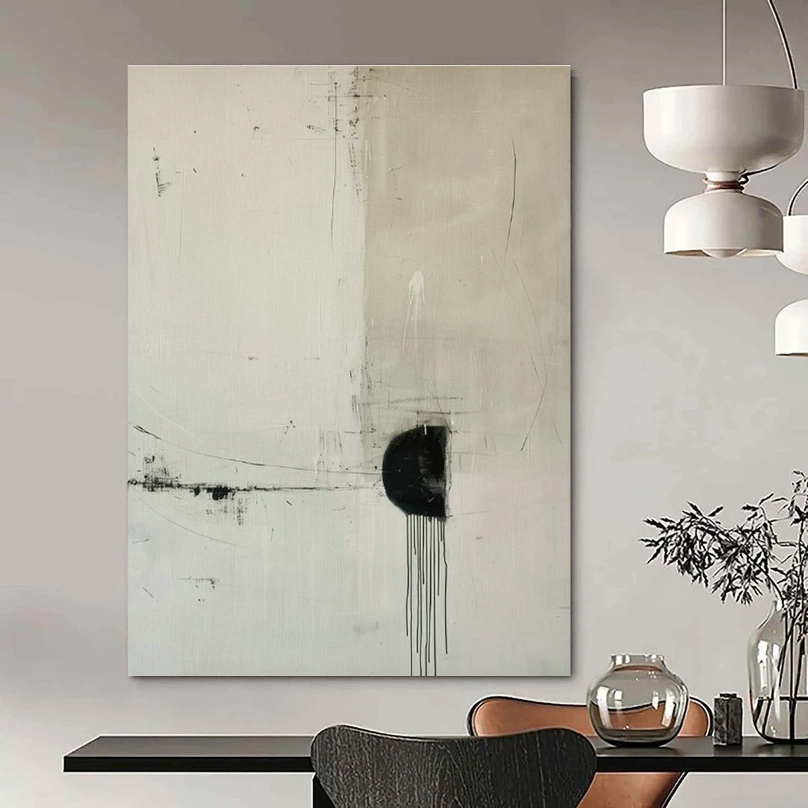 Black - White Minimalist Abstract Art for Modern Office & Art Gallery Corridor DLZ1831